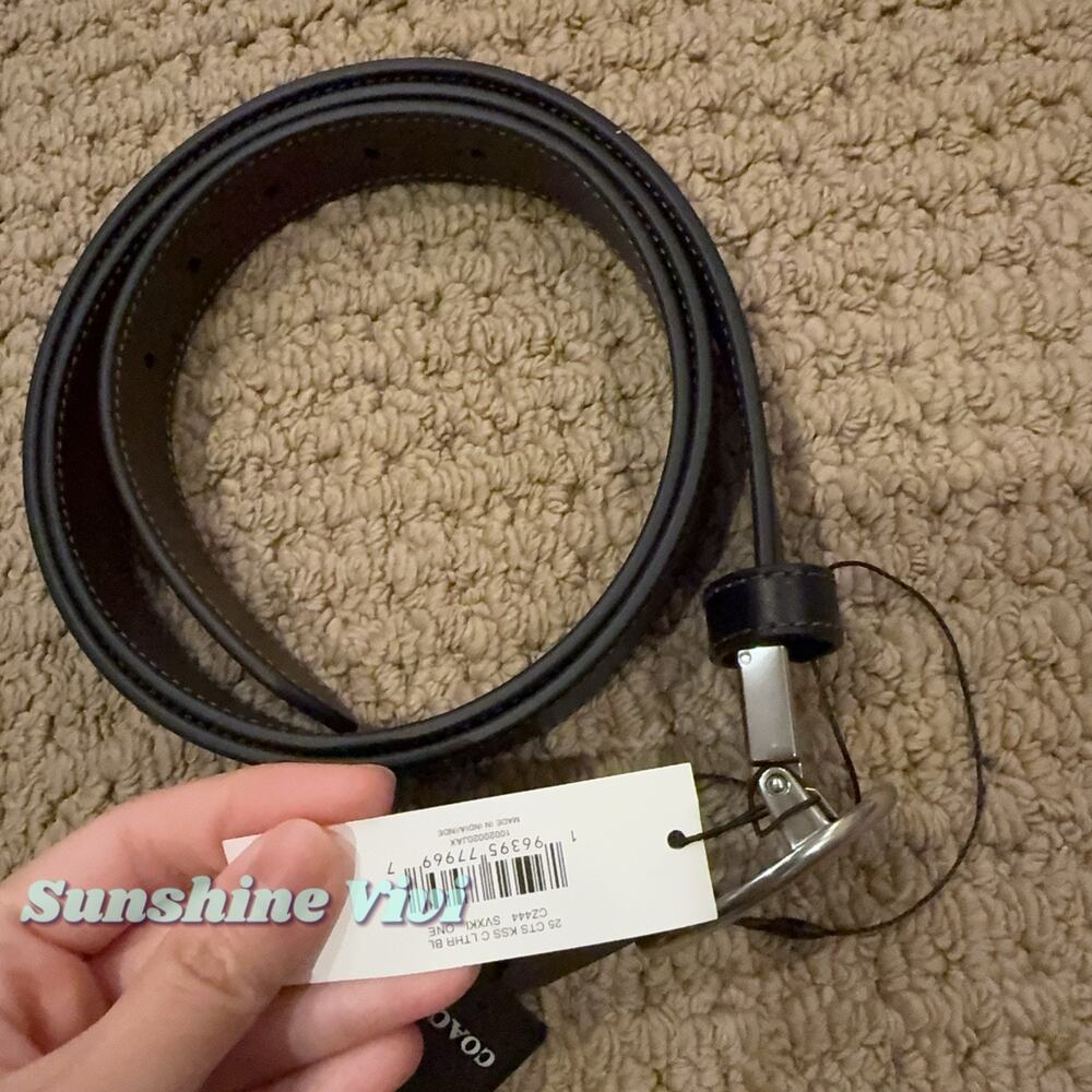 NWT Coach Signature Buckle Cut To Size Belt 25 Mm CZ444 Silver/Black Maple - Picture 3 of 7